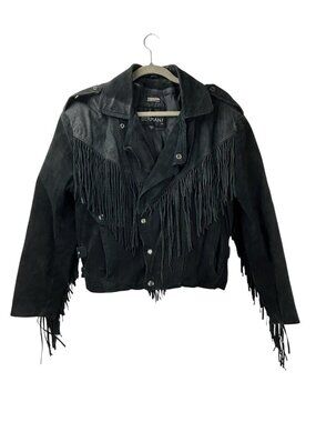 VTG Berman's Leather Fringe Jacket WOMEN Small Thinsulate3M Insulation Full Zip